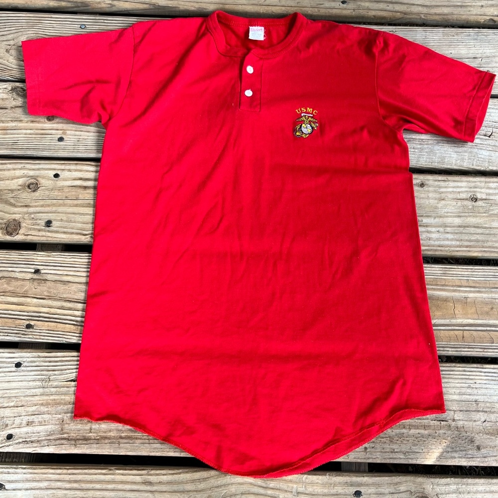 Vintage Made USA Henley Shirt US Marines USMC Size Large on‎ Soffe Tag 50/50